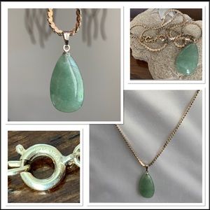 14K Gold Filled Necklace & Jade Teardrop Pendant